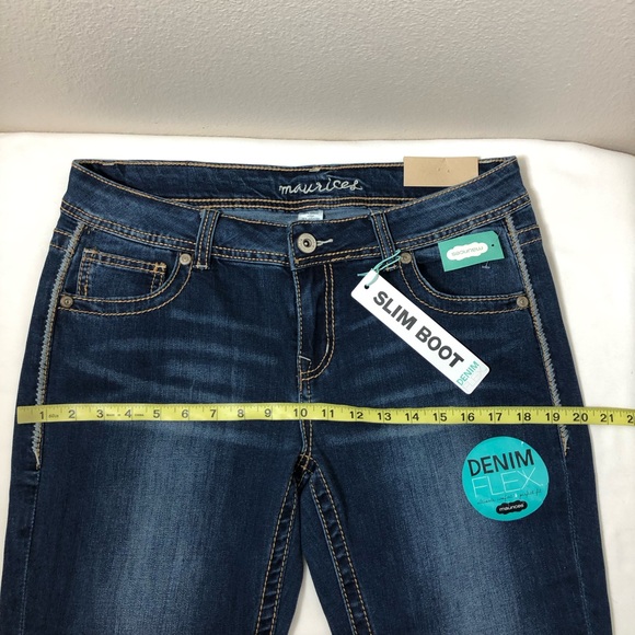 Maurices Stretchy Blue Wash Mid Rise Embellished Pockets Slim Boot Jeans 11/12 - Picture 11 of 16